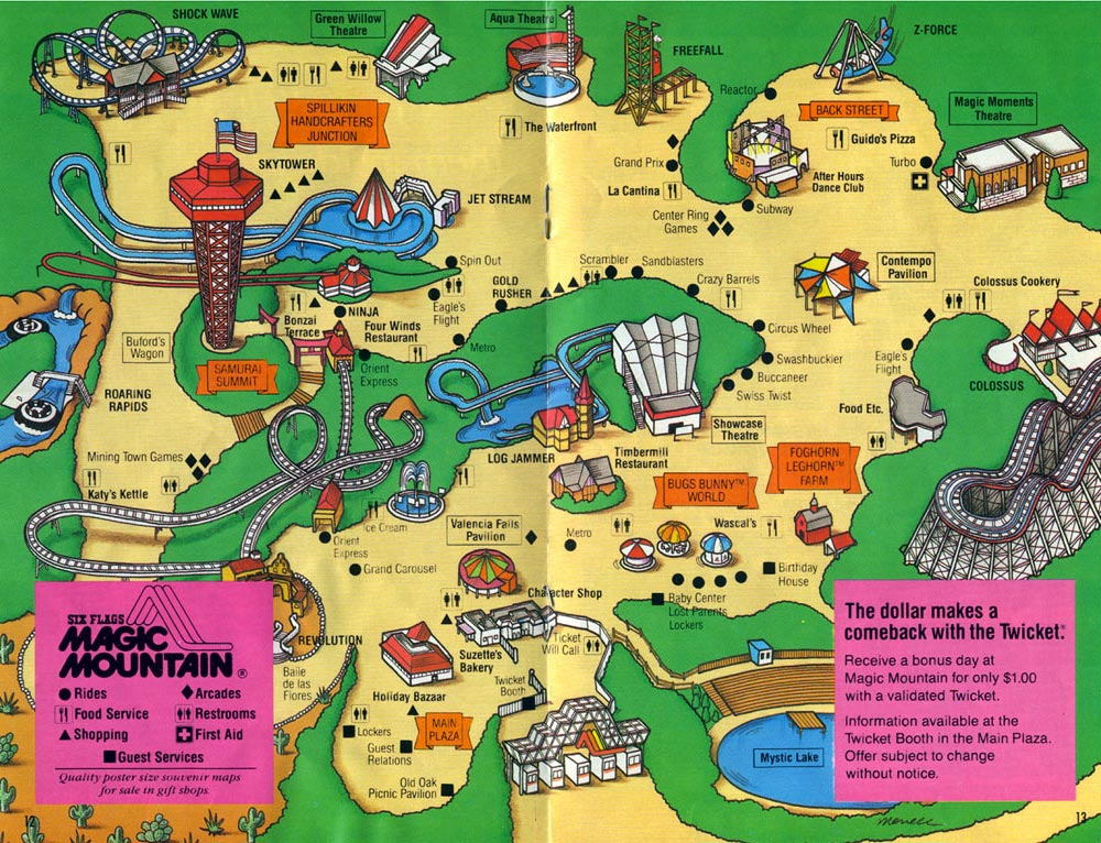 six flags magic mountain park map 2009. 1988 Six Flags Magic Mountain