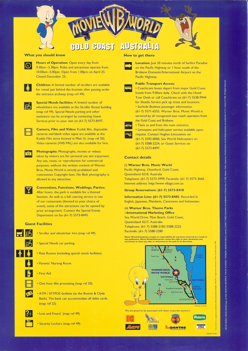 Warner Bros. Movie World - 1996 Park Brochure