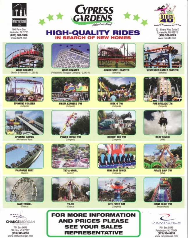 Theme Park Review Cypress Gardens Rides For Sale