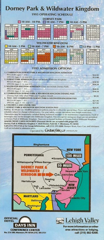 Dorney Park And Wildwater Kingdom 1993 Park Brochure