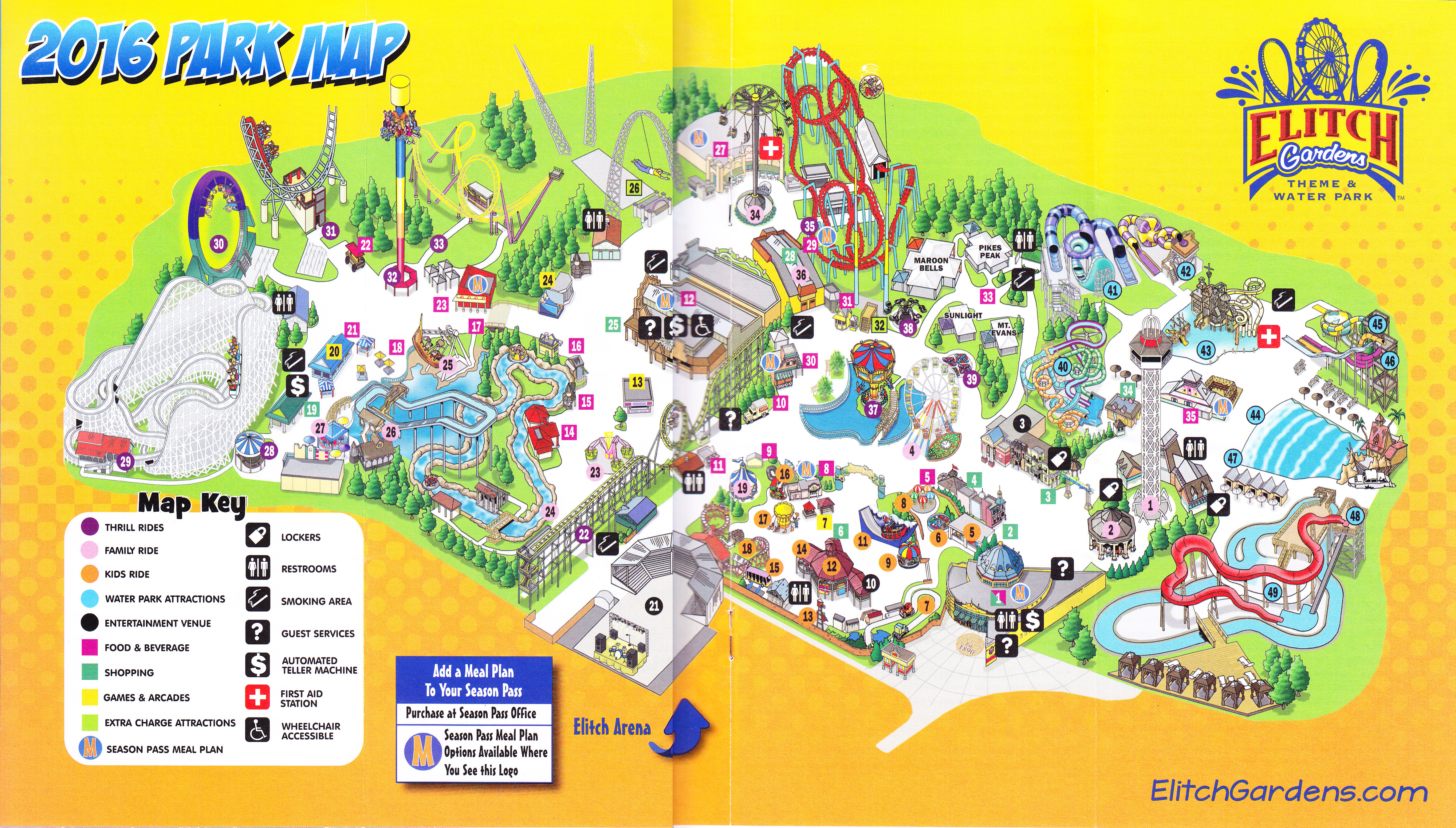 Elitch Gardens 2016 Park Map