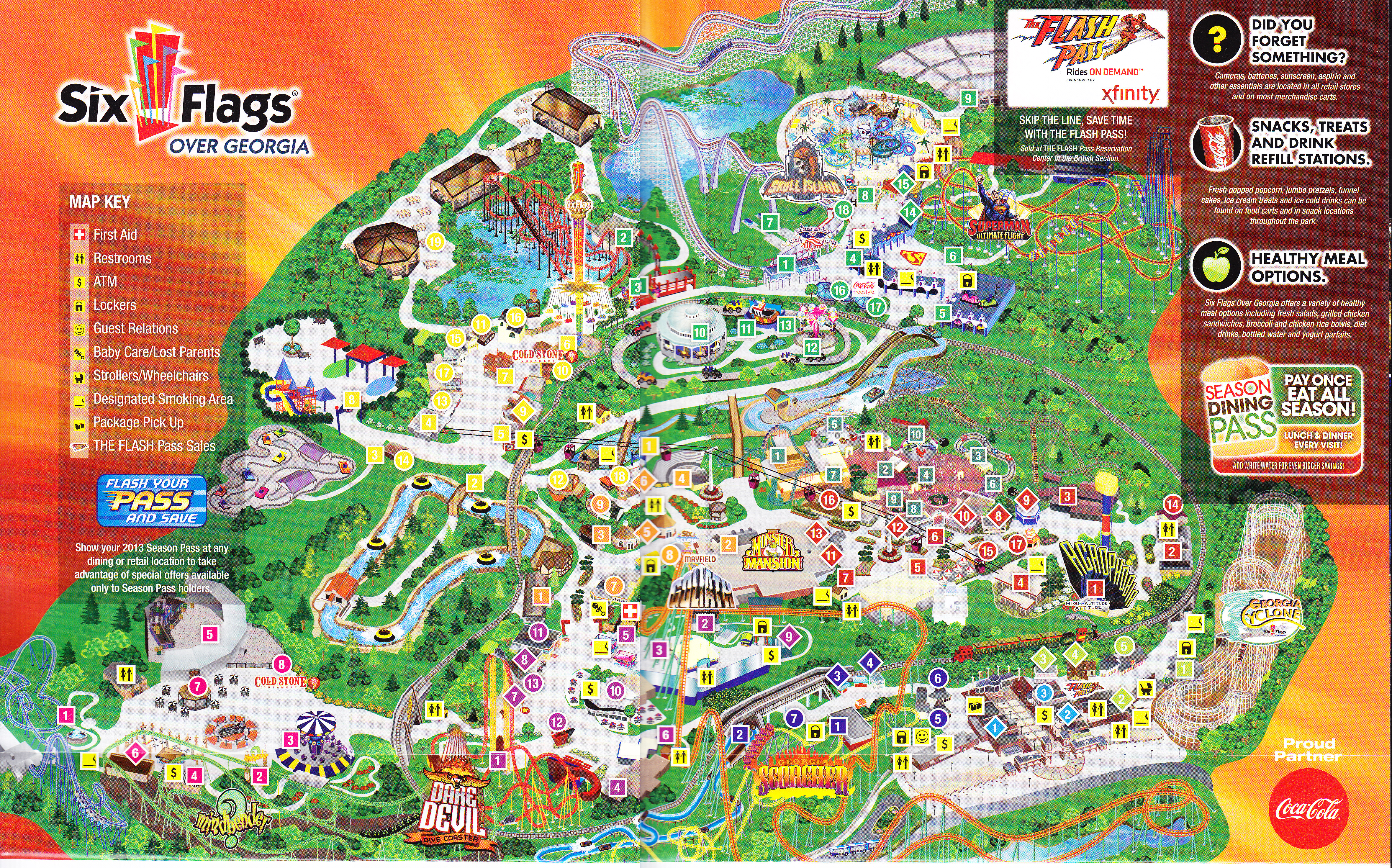 six flags georgia map Six Flags Over Georgia 2013 Park Map six flags georgia map