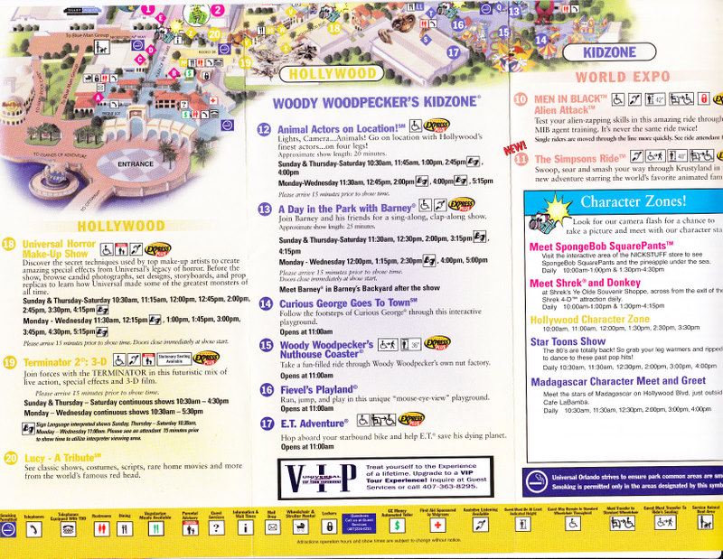 Theme Park Brochures Universal Orlando Citywalk Map 2008